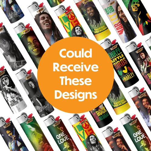 Vista 3 de BIC Maxi encendedor de bolsillo, edición especial, colección Bob Marley, varios diseños únicos de encendedores, paquete de 8 encendedores Arte