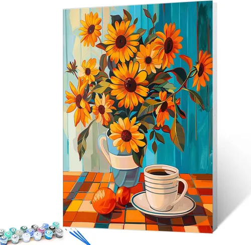 Vista 13 de Tucocoo Pintura de girasoles para ventana por números para adultos, kits de pintura al óleo digital sobre lienzo con pinceles y pigmento acrílico