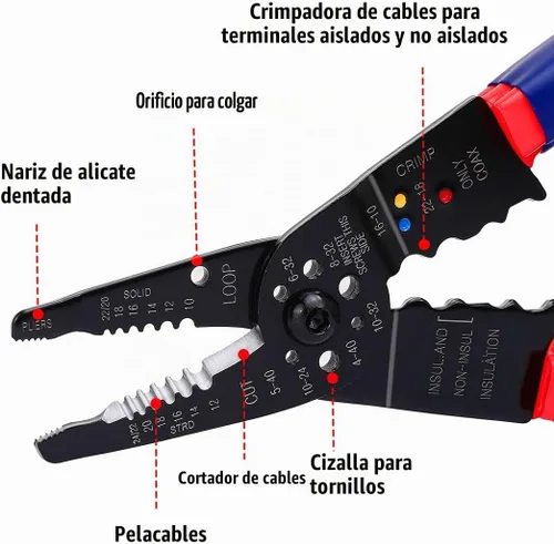 Vista 5 de WORKPRO Juego de pelacables, pelacables multiherramienta de 8 pulgadas y juego de pelacables autoajustable de 8 pulgadas para pelar, cortar