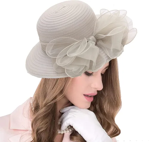 Vista 9 de seven wolves Sombrero de sombrero de iglesia Derby para mujer, sombrero de ala ancha para el sol beige B
