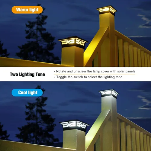 Vista 4 de Luces Solares para Tapas de Postes Exteriores Paquete de 4, Impermeables, Alimentadas por Energía Solar, Luces para Postes de Terraza y Valla