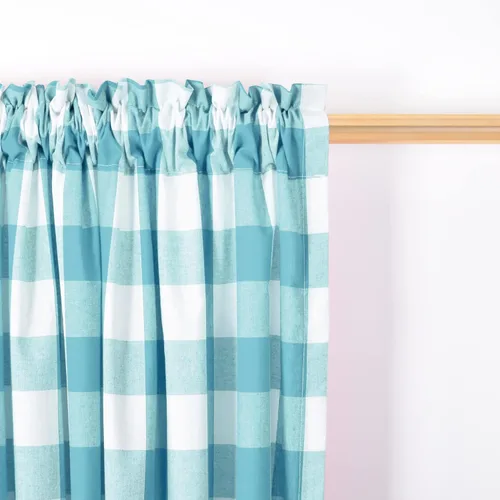 Vista 59 de Cenefas de cortina para ventana de 16 pulgadas de largo, 2 paneles de cuadros búfalo, cortinas pequeñas con bolsillo para barra, estilo clásico