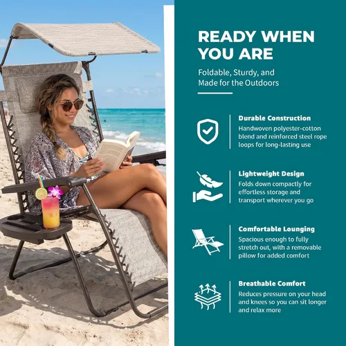 Vista 8 de Bliss Hammocks Sillón XXL Zero Gravity, arena, 33 pulgadas de ancho