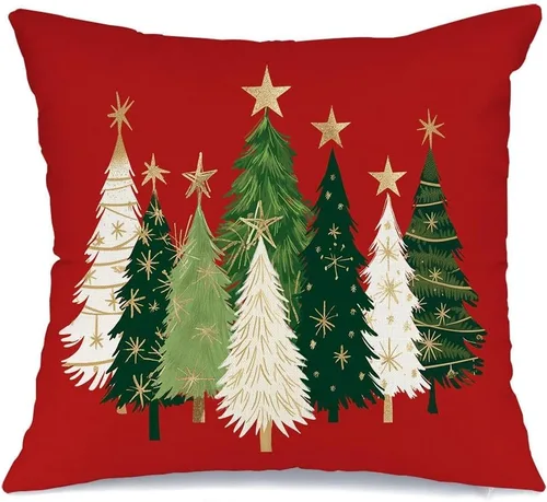 Vista 13 de AACORS Funda de almohada de Navidad de 45.7 x 45.7 cm con árbol de Navidad acuarela y estrellas, decoración festiva de granja de invierno para sofá