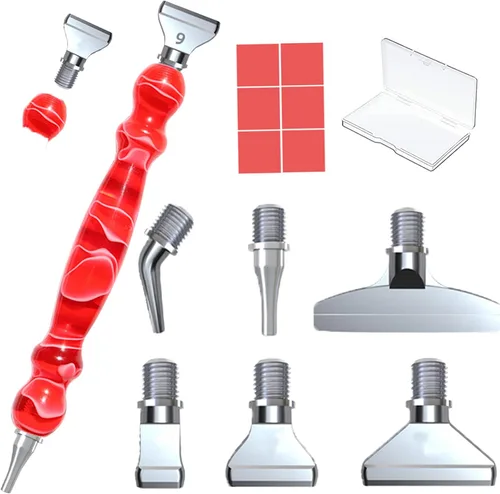 Vista 7 de 14 piezas Juego de bolígrafos para pintura de diamante con puntas de rosca de metal, un bolígrafo de arte de diamante, 6 puntas, 6 arcillas