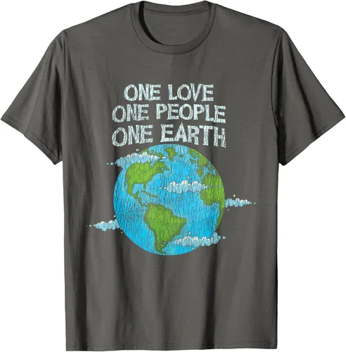 Vista 64 de Vintage One Love One People Planet Cambio climático Día de la Tierra Camiseta Negro