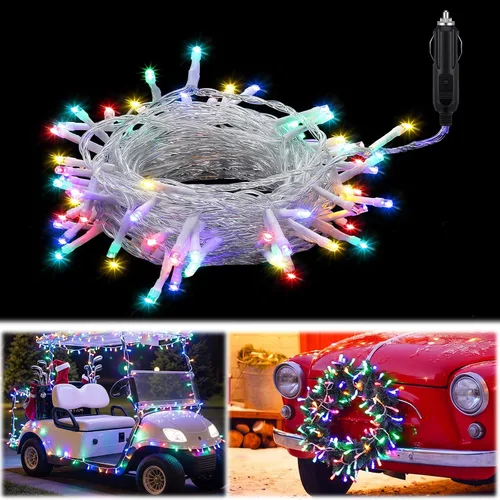 Vista 11 de Aurelema Guirnalda de luces LED de Navidad de 12 V, 33 pies, 100 luces LED para coche, decoraciones para carrito de golf, cadena de luz amarilla