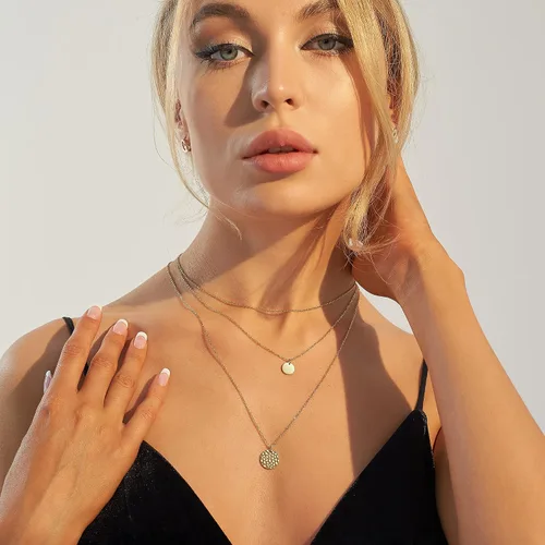 Vista 4 de Estendly Dainty Gold Layered Bar Neckalce Moon Pendant Lariat Y Necklace 14K Gold Simple Necklace for Women