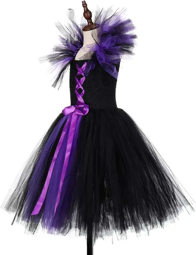 Vista 3 de Tutu Dreams Disfraz de bruja vampiro de Halloween para niñas de 1 a 12 años con diadema de cuernos
