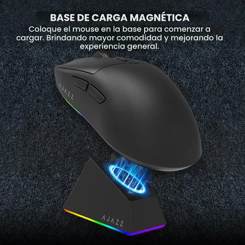 Vista 4 de MechLands AJAZZ AJ139 V2 MC Mouse para juegos con base de carga, ajustable 12,000 DPI, sensor PAW3311, 3 modos de mouse inalámbrico, batería de 500