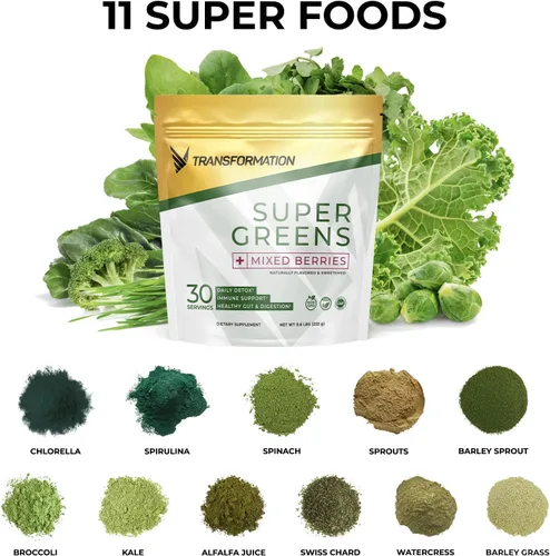 Vista 4 de Transformation Super Greens Superfood Green Juice Powder - Apoyo inmunológico y energético Ingredientes naturales Minerales desintoxicantes