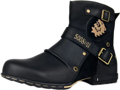 Vista 12 de OSSTONE Botas Moto para Hombre de Moda con Cremallera Botas de Cuero Chukka Casuales Estilo Retro OS-5008-1-DA1B1