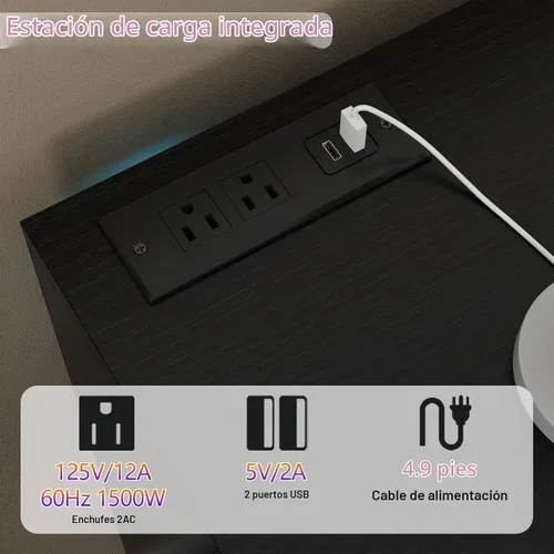 Vista 3 de Gyfimoie Cómoda negra para dormitorio con 6 cajones, cómoda con luces LED y estación de carga, cómoda de 63 pulgadas de largo con 7 cubos abiertos