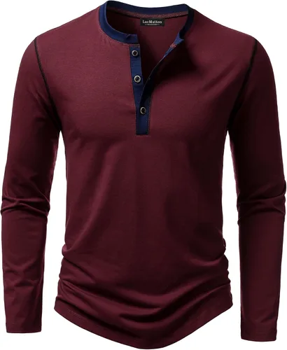 Vista 8 de LucMatton Camiseta de manga larga para hombre, ajuste entallado, elástica, estilo Henley, casual, con solapa de 3 botones