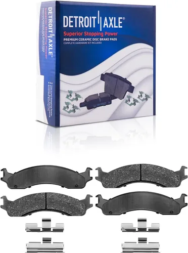 Vista 64 de Detroit Axle - Pastillas de freno para Ford F-150 99-03, 02 Lincoln Blackwood, Pastillas de freno de cerámica delanteras y traseras con repuesto