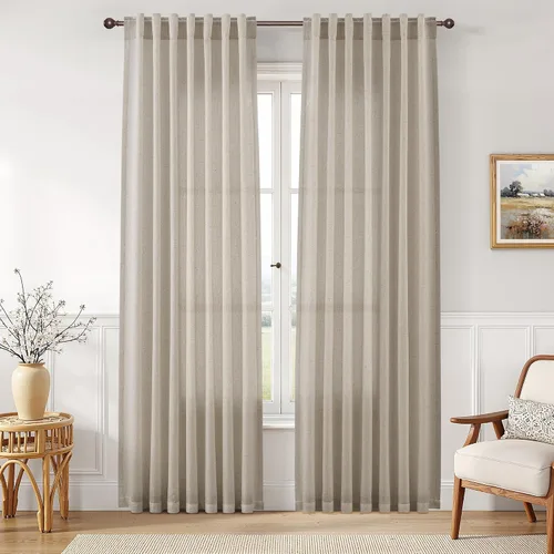 Vista 119 de Joywell - Cortinas de lino de 96 pulgadas de largo para sala de estar Natural