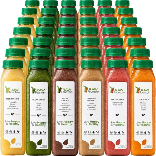 Vista 9 de Raw Fountain, limpieza de jugo de proteína de 3 días, limpieza desintoxicante cruda totalmente natural, frutas prensadas en frío, verduras, sabor