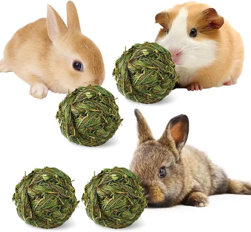 Vista 10 de Hamiledyi Pelota masticable de conejo, bola de hierba de Timothy, tejida natural, juguetes para masticar, bolas de juego de actividades