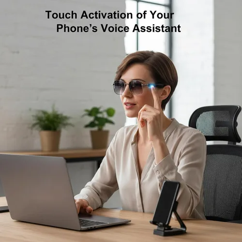 Vista 5 de Gafas inteligentes para hombres y mujeres, anteojos Bluetooth con micrófono y altavoces, gafas de audio de carga rápida compatibles con asistente