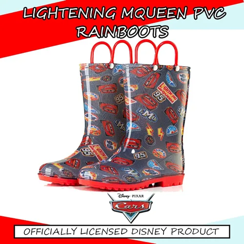 Vista 3 de Disney Cars Lightening McQueen - Botas de lluvia de PVC para niños, asas fáciles de poner, color negro para niños pequeños y pequeños