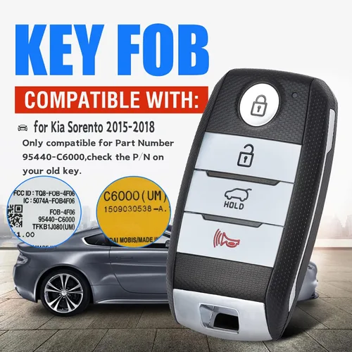 Vista 4 de Keymall Reemplazo inteligente de llavero de coche para Kia Sorento 2015 2016 2017 2018 FCC ID: TQ8-FOB-4F06 P/N 95440-C6000 433MHZ 4 botones