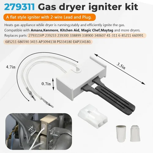 Vista 3 de Blutoget 338906 WP338906 Kit de reparación de sensor de llama para secadora 279311 279834 Bobinas solenoides de válvula de gas apto para secadores