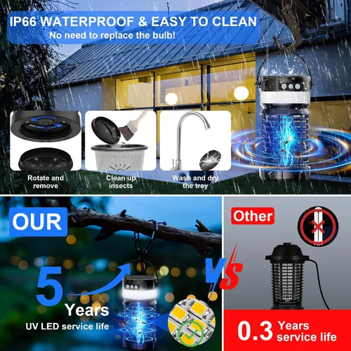 Vista 6 de Exterminador de insectos al aire libre, exterminador de mosquitos con energía solar para exteriores, recargable, eléctrico e impermeable