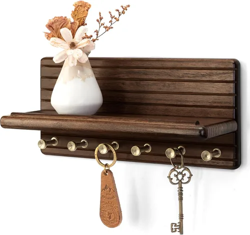 Vista 29 de Rebee Vision Soporte de pared de madera de acacia para decoración del hogar, mini llavero de 7 pulgadas para pared con 4 ganchos resistentes