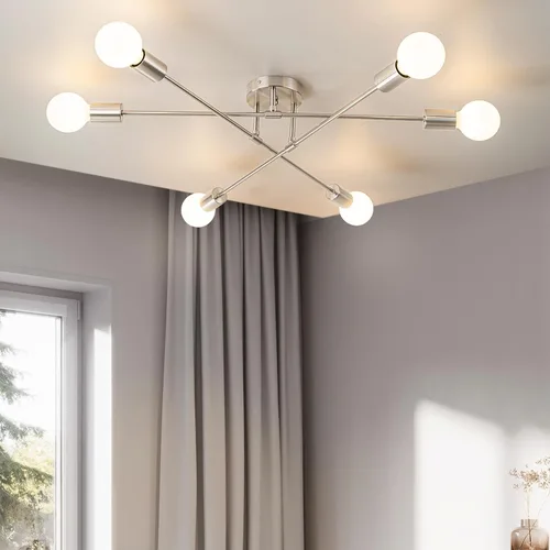 Vista 8 de Lámpara de techo semiempotrada, lámparas de araña Sputnik modernas de 6 luces en latón con base E26, lámparas de cocina estilo granja vintage