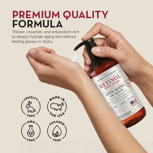 Vista 6 de Rosen Apothecary - Loción corporal de retinol antienvejecimiento para piel crepey, la cafeína reafirma y aprieta la piel envejecida, aumenta