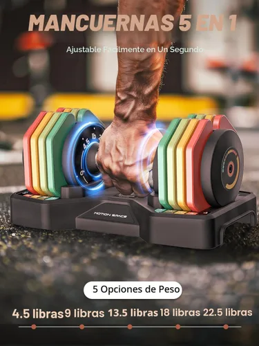 Vista 2 de Adjustable Dumbbells Set 22.5LB Pair, 1-Sec Fast Adjustable 5 Free Weights, Premium Comfort Non-slip Metal Handle, Compact Size for Full Body Home