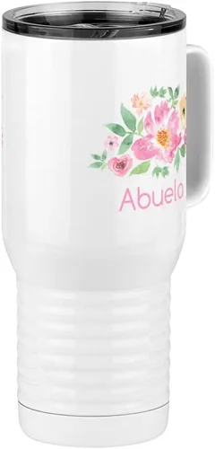 Vista 5 de Just So Posh Abuela Flowers Tumbler, Vaso de Café de Viaje con Asa y Tapa Deslizante, Blanco 20 oz Polar Camel, Acero Inoxidable, Aislado al Vacío
