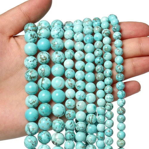 Vista 26 de 60 piezas de cuentas de piedra natural de 15⁄64 pulgadas (6 mm) con cuentas de amazonita de cristal, piedras preciosas para hacer joyería, pulseras