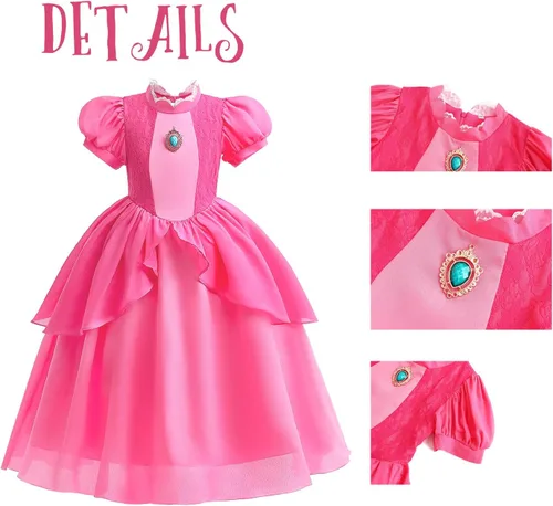 Vista 5 de LUCKDUCK Princess Peach Dress for Girls Princess Peach Costume for Little Girls Dress Up with Accessories