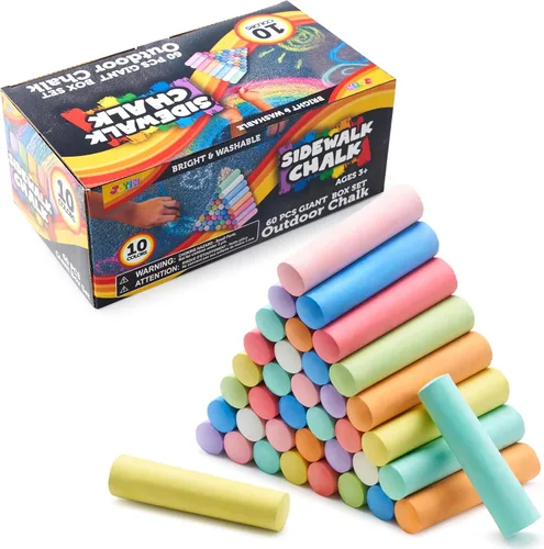 Vista 8 de JOYIN 30 tizas para acera para niños, 10 colores, no tóxicas, jumbo, lavables, para niños de 1 a 3 años, suministros escolares, imprescindibles