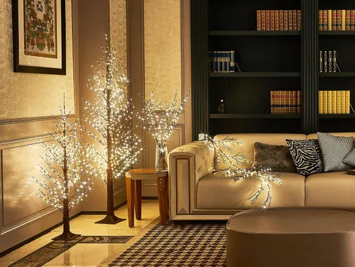 Vista 5 de Litbloom - Ramas de sauce iluminadas plateadas con purpurina, de 32 pulgadas, 120 luces LED con temporizador que funcionan