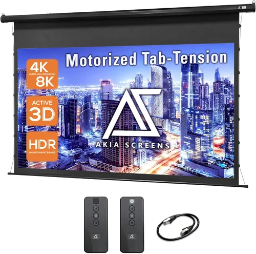 Vista 10 de Akia Screens AK-FMT101UH2-C4D-X - Pantalla de proyector de suelo de 101 pulgadas motorizada con control remoto, pantalla de proyector ALR que