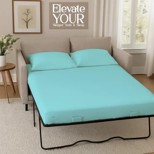 Vista 4 de Juego de sábanas para sofá cama, 100% algodón de 400 hilos, juego de 4 piezas, sábana ajustada con bolsillo profundo, suave, sin arrugas