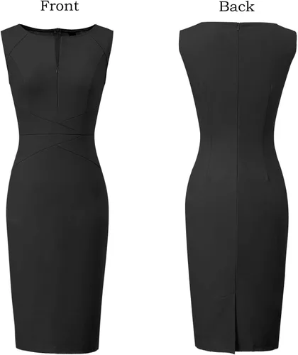 Vista 3 de VFSHOW Vestido ajustado para mujer, con cremallera frontal, para trabajo, negocios, oficina, elegante, profesional, para iglesia, fiesta, vestido