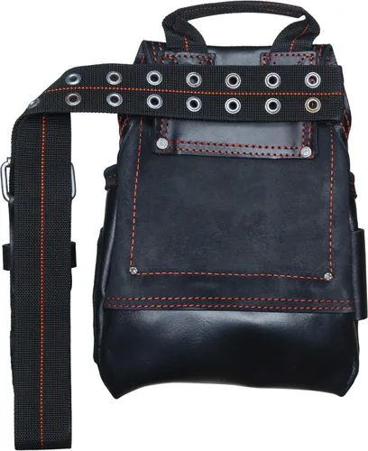 Vista 4 de Hultafors Work Gear HT5433 Carpenter's - Bolsa de cuero resistente para uñas y herramientas, bolsillos frontales con doble fuelle
