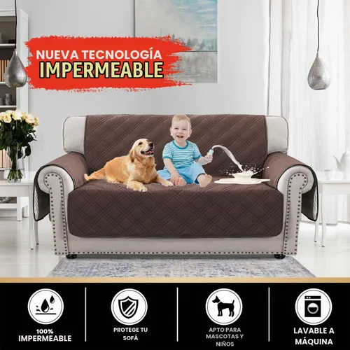 Vista 2 de PrinceDeco Fundas 100% impermeables para sofá biplaza de 2 cojines, fundas impermeables y lavables para sofá con bolsillo lateral, protector