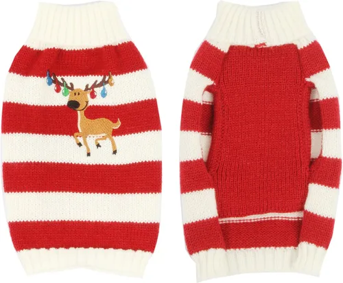 Vista 3 de HAPEE Suéter de Navidad para perros y gatos, vestido rojo para cachorros, suéter feo de Navidad
