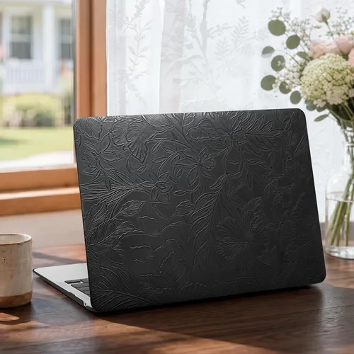 Vista 13 de iCasso - Funda compatible con MacBook Air de 13 pulgadas, versiones 2020-2018 A2337 M1 A2179 A1932, carcasa rígida de plástico con textura de cuero