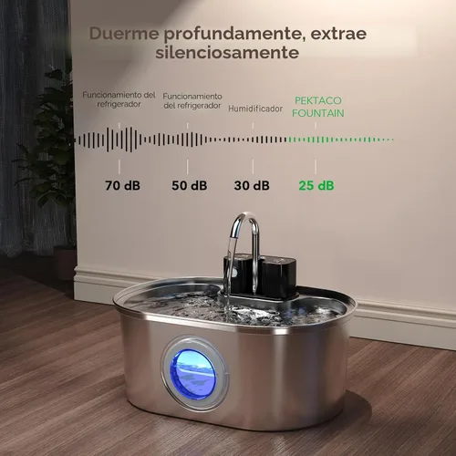 Vista 2 de PEKTACO Fuente de agua inalámbrica para gatos de acero inoxidable, de 108 oz/3.2 L, fuente de agua para mascotas sin cables operada por batería
