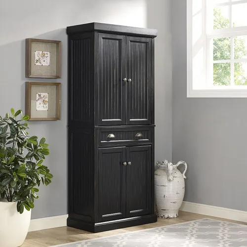 Vista 13 de Crosley Furniture Seaside - Gabinete de cocina y despensa Negro (Distressed Black)