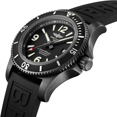 Vista 2 de Breitling Superocean impermeable 6,561.7ft, acero negro, esfera negra, reloj de 1.811in