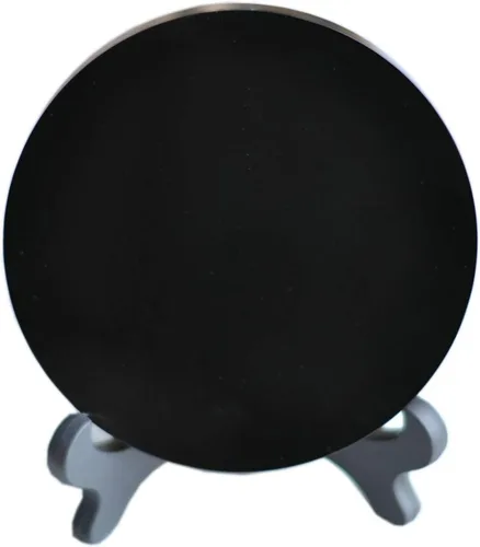 Vista 6 de Espejo de obsidiana negra, redondo, suave, natural, pulido, diámetro de 3 pulgadas