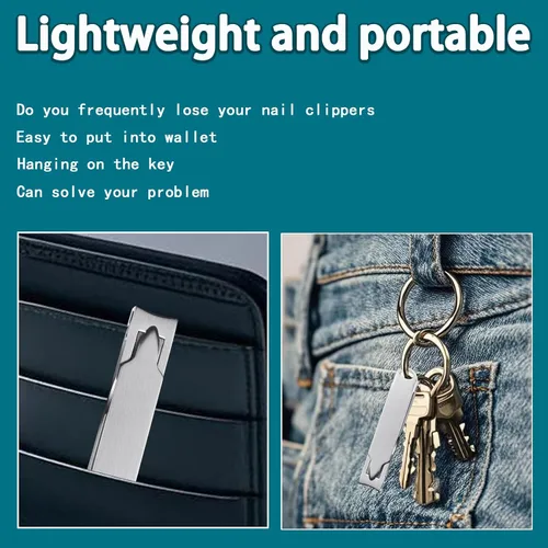 Vista 2 de Cortaúñas plegable de bolsillo pequeño, ultrafino, portátil, cortador de mandíbula ancha con llavero recortador curvo, acabado cepillado abierto