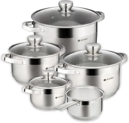 Vista 15 de Daniks Olla estándar de acero inoxidable de 2 cuartos de galón con tapa de vidrio, parte inferior de prueba para calefacción uniforme, compatible