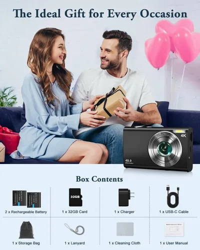 Vista 7 de Cámara Digital 4K para Fotografía y Video Enfoque Automático Anti-Vibración, Zoom 16X 48MP Cámara Point and Shoot para Adolescentes Adultos
